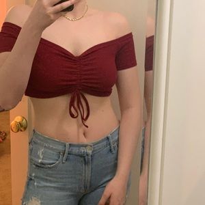 Luvalot Red Crop top off shoulder festival club